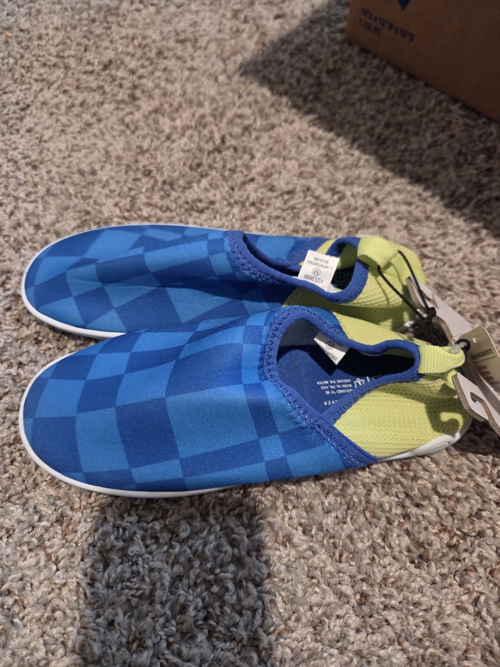 Blue Checker Slip-On Kids Water Shoes with Lime Accents